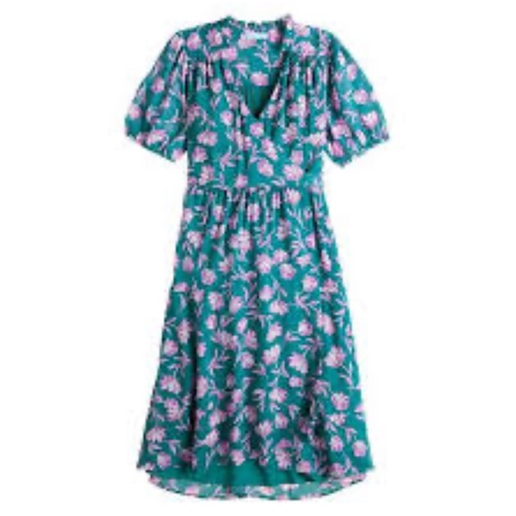 Draper James RSVP Tie Waist Midi Wrap Dress Teal & Pink Floral Print Size XL - Picture 1 of 9